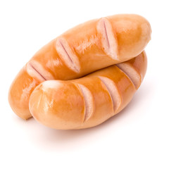 Two grilled sausages isolated on white background cutout