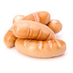 Roasted smoked sausages isolated on white background cutout