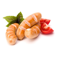 Fried sausages isolated on white background cutout