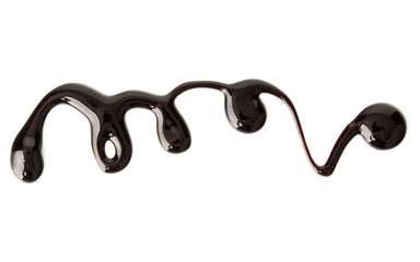 Chocolate syrup drop isolated on white background. Top view. .