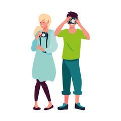 Woman and man taking picture vector design