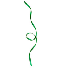 Shiny satin ribbon in green color isolated on white background .Ribbon image for decoration design.