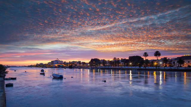 Breathtaking Orange Blue Sky at Dusk Guadalete River Puerto de Santa Maria