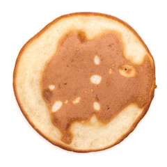 One pancake isolated on white background cutout. Top view.