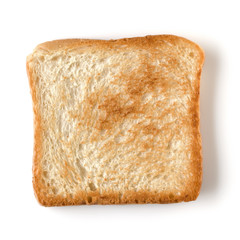 Toast slice isolated on white background close up.   Top view.