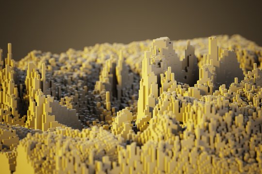 voxel mountains miniature landscape computer generated illustration