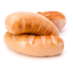 Fried sausages isolated on white background cutout