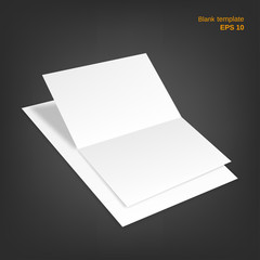 Vector illustration of open two fold paper sheet with shadow on blank paper sheet. Empty booklet on grey background. It can be used as a mock up, template and backgrounds for your own projects. EPS10 