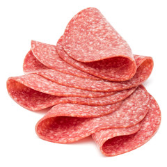 Salami smoked sausage slices isolated on white background