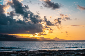 Sunset with some clouds on the coast of Gran Canaria