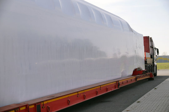 Transport of oversized goods. Special truck and semi-trailer.