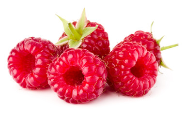 ripe raspberries isolated on white background close up