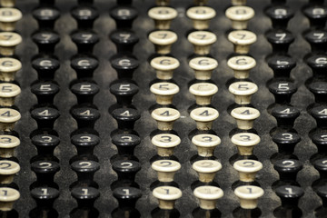 Closeup of vintage accounting keyboard on display