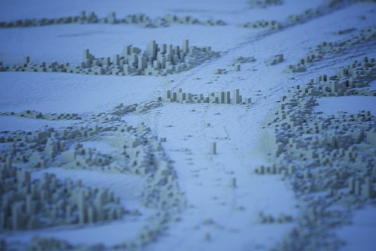 cold winter voxel city landscape computer generated illustration
