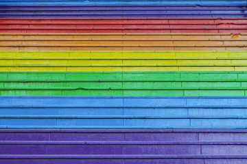 Steps painted in different rainbow colors. Rainbow stairs.