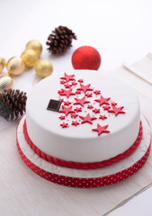 Christmas fondant cake with Christmas ornaments