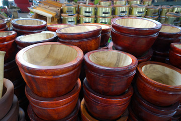 Assortment of wooden kitchen utensils.