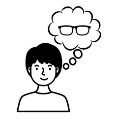young man with dream cloud and eyeglasses