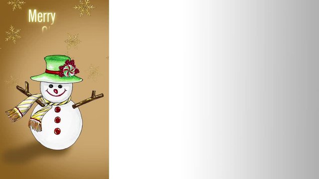 Cute snowman painted with watercolor He jumped out to wish a happy Christmas and a happy New Year for the background, with space to put your greeting message.