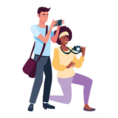 Woman and man taking picture vector design