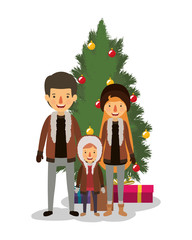 Fototapeta premium family members celebrating christmas with pine tree
