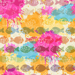Seamless pattern on the background of colorful blots inks.