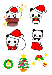 Fototapeta premium クリスマス素材・アイコン・かわいいパンダのクリスマスイラスト詰め合わせ