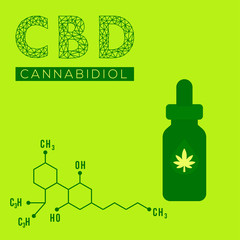 Medical marijuana. Hemp oil in a jar. CBD Oil Chemical Formula. Vector, Illustrator