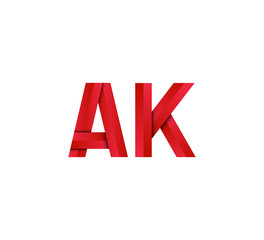 Initial two letter red 3D logo vector AK