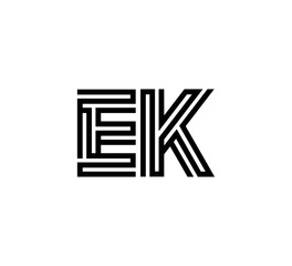 Initial two letter black line shape logo vector EK