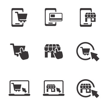 Set of e-commerce icon with simple black design. E-commerce icon 