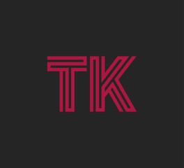 Initial two letter red line shape logo on black vector TK