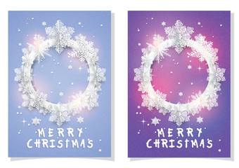 Vector and  illustration, Set of Christmas card with paper snowflake circle shape 