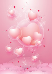 Hearts in bubble float on top isolated on pink  background, happy valentine's day, Love iconic, Idea for art, card, gift, decoration, wallpaper, and background,Vector,EPS10