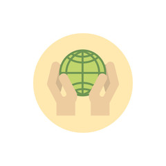 hands with green world energy block icon