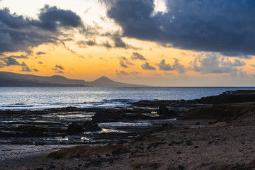 Sunset with some clouds on the coast of Gran Canaria