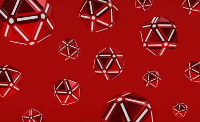 Red abstract spheres background metalic concept 3d