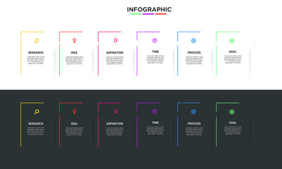 Vector simple line Infographic stack chart design with icons and 6 options or steps. for business concept. Can be used for presentations banner, workflow layout, process diagram, flow chart