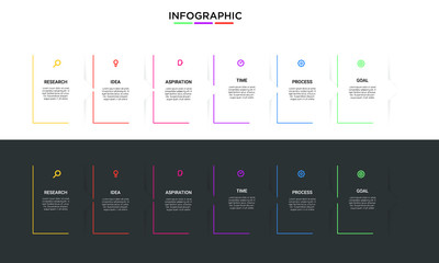 Vector simple line Infographic stack chart design with icons and 6 options or steps. for business concept. Can be used for presentations banner, workflow layout, process diagram, flow chart