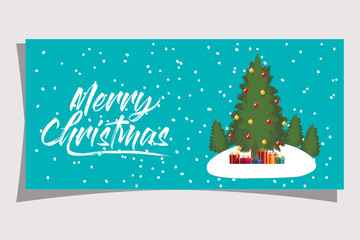 happy mery christmas card with pine tree
