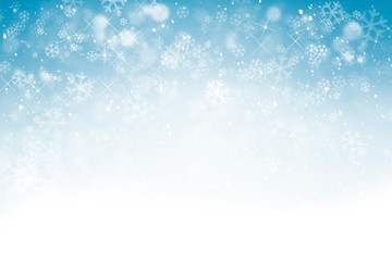 Winter background with snowflakes, stars and falling snow, abstract Christmas background with heavy snowfall, snowflakes in the sky