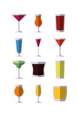 Variety cocktails icon set pack vector design
