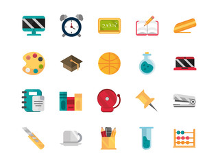 school and education supplies icons set