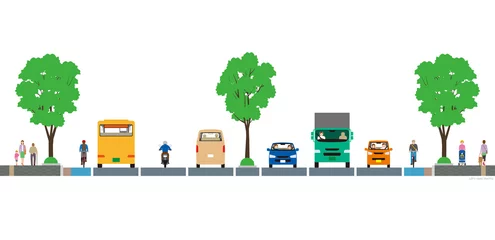 Foto op Plexiglas 左側通行の道路の自動車や歩行者の風景.ベクター素材 © hiro