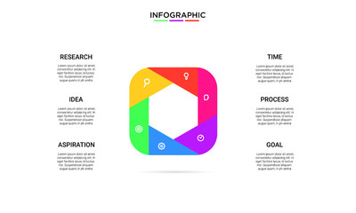 set hexagon color Infographic stack chart design with icons and options or steps. Infographics for business concept. Can be used for presentations banner, workflow layout, process diagram, flow chart 