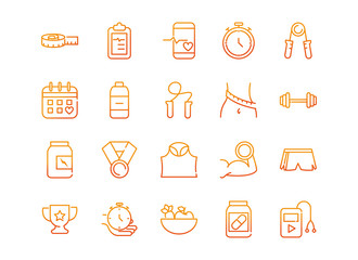 sport gym fitness icons set gradient line