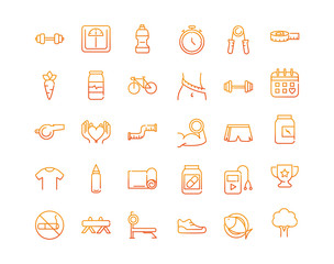 sport gym fitness icons set gradient line