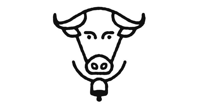 Beef cattle farming outline icon animation footage/video. Hand drawn like symbol animated with motion graphic, can be used as loop item, has alpha channel and it's at 4K video resolution.