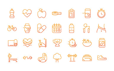 sport gym fitness icons set gradient line