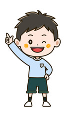 上を指さす男の子　ポーズ　イラスト